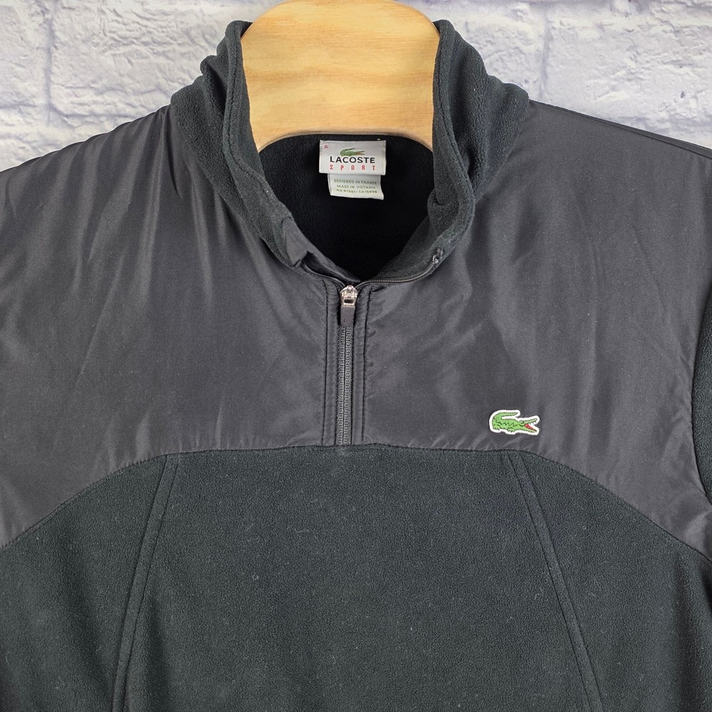 Lacoste Sport Mens Black Fleece Quarter 1/4‎ Zip Pullover Jacket Size 6 XL